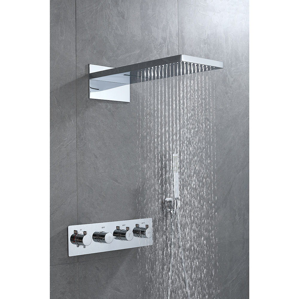 Samwell Chrome Shower Set w/ Waterfall Rain Shower and Handheld