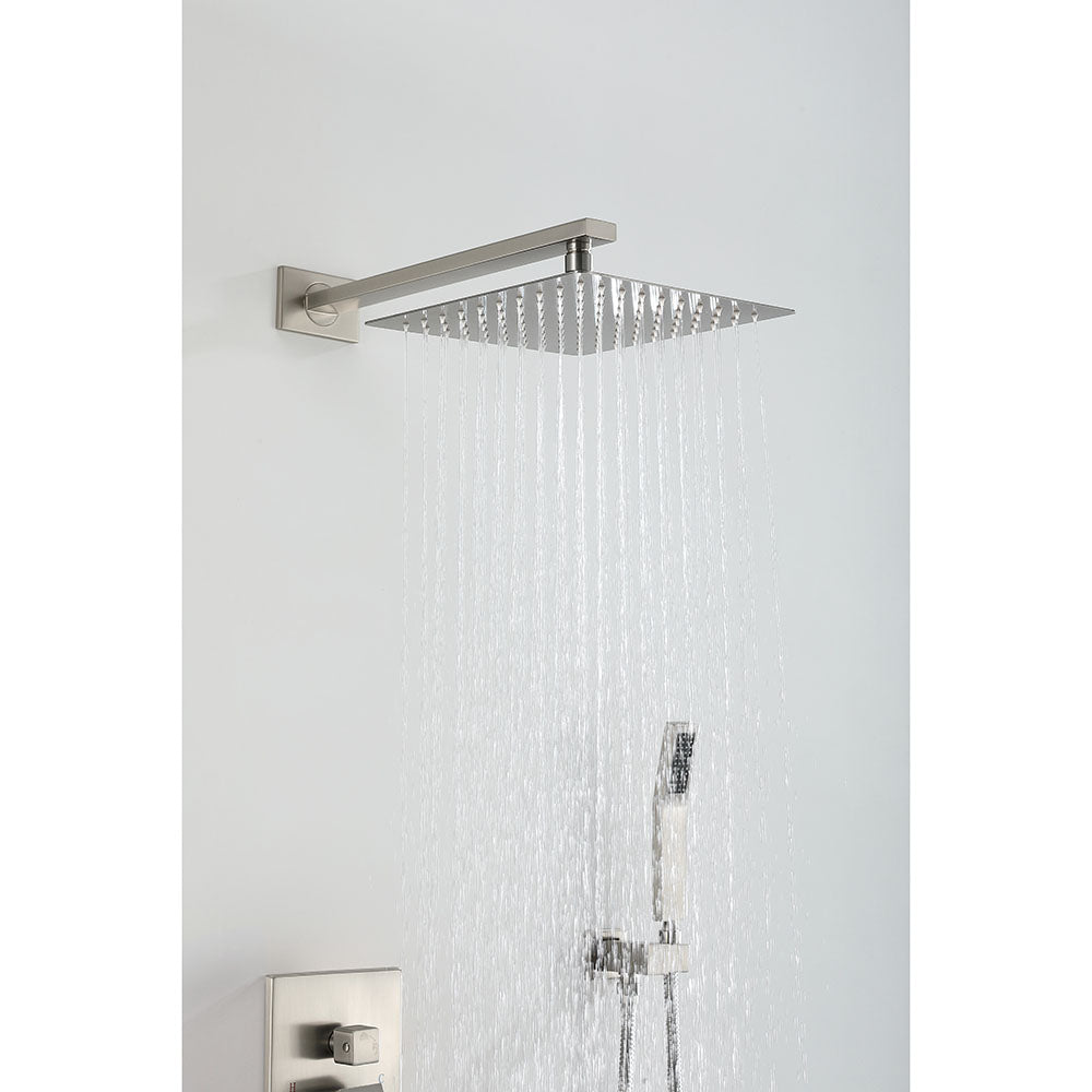 Amelia Brushed Nickel Shower Set w/ 10" Square Rain Shower, Handheld, and Tub Filler
