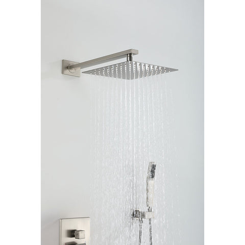 Amelia Brushed Nickel Shower Set w/ 10" Square Rain Shower, Handheld, and Tub Filler