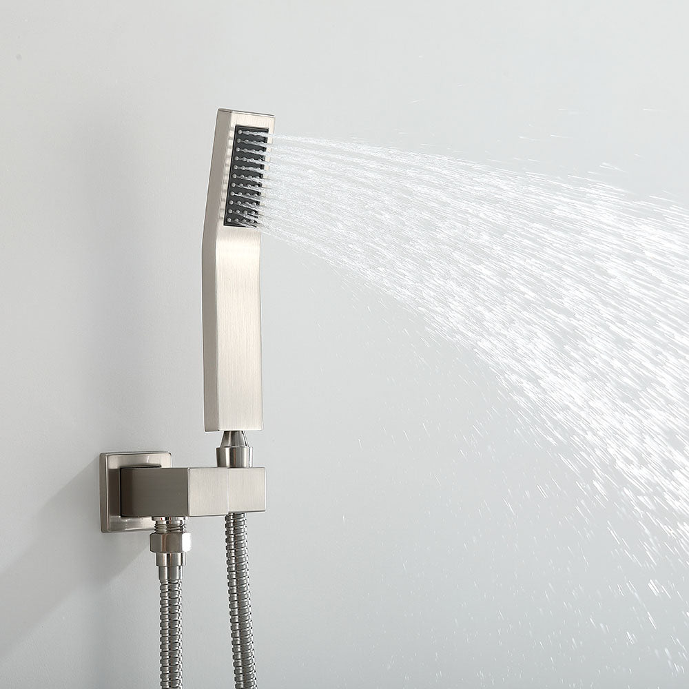 Amelia Brushed Nickel Shower Set w/ 10" Square Rain Shower, Handheld, and Tub Filler