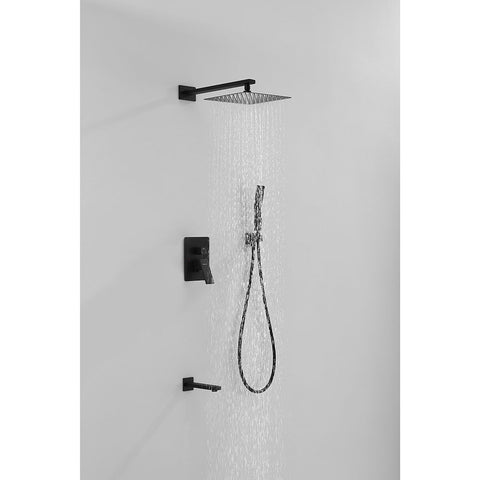 Amelia Black Shower Set w/ 10" Square Rain Shower, Handheld, and Tub Filler