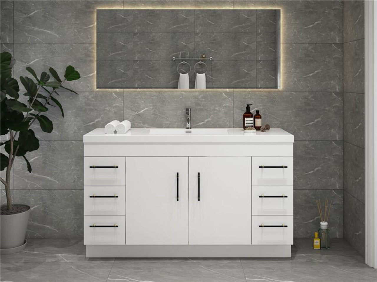 Elsa 60" Freestanding Vanity in Glossy White