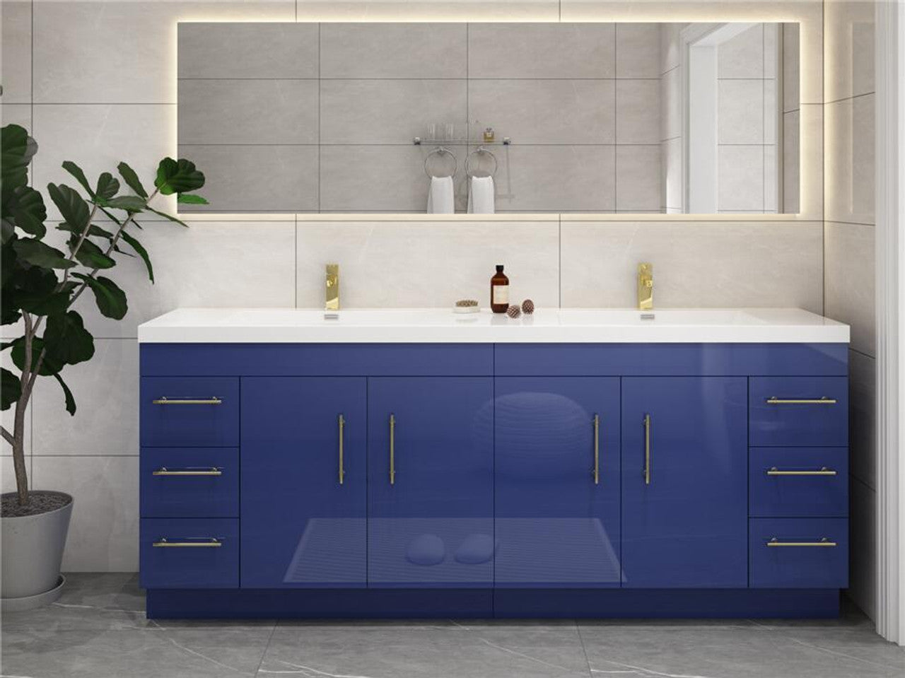 Elsa 72" Freestanding Vanity in Glossy Night Blue with Double Sink