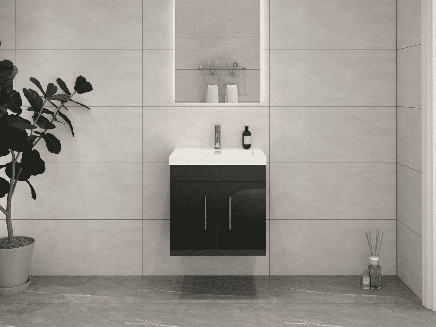 Elsa 24" Wall-Mounted Floating Bathroom Vanity with Reinforced Acrylic Sink in Gloss Black | Better Vanity