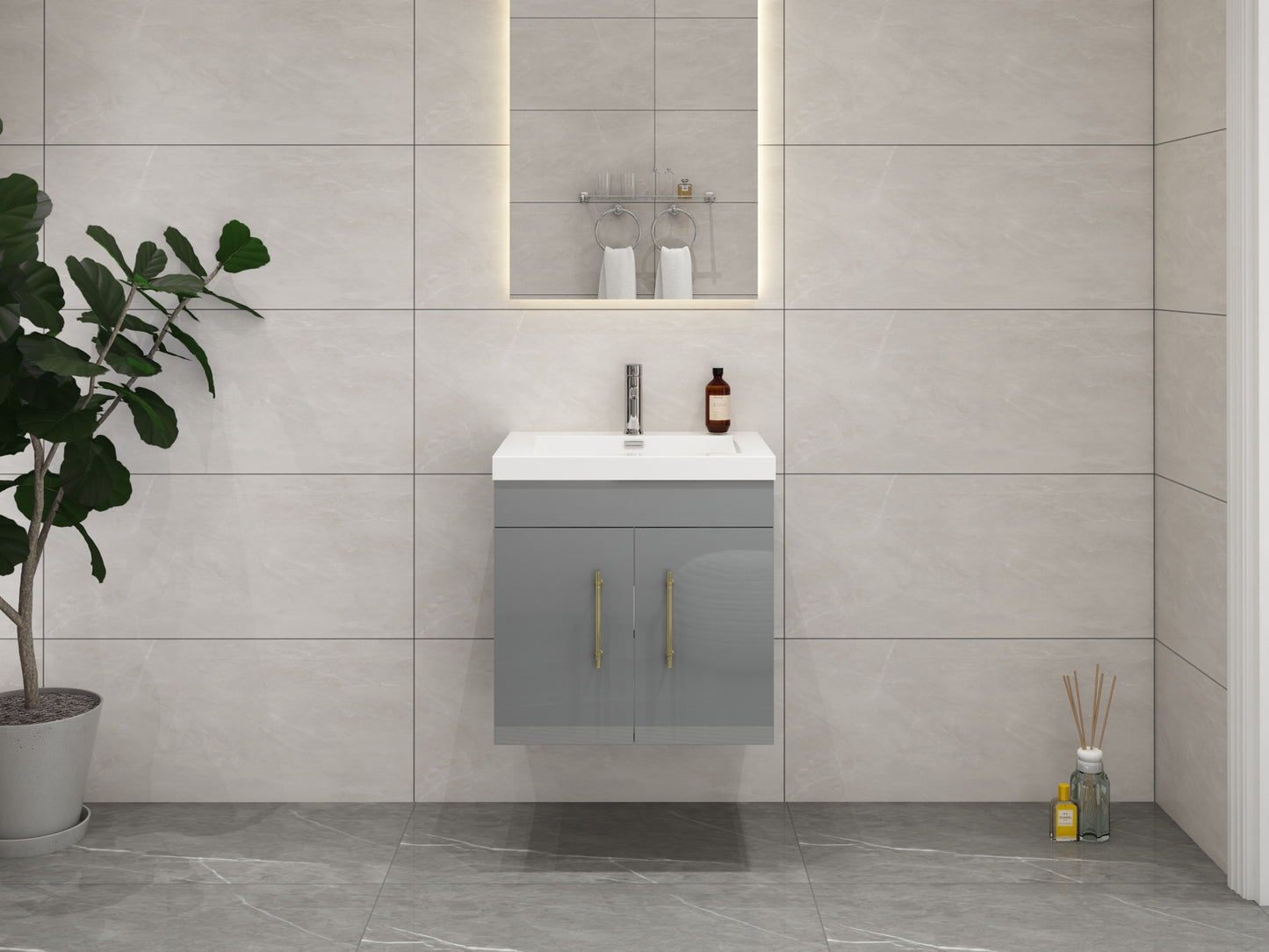 Elsa 24" Wall Mounted Floating Vanity in Glossy Gray