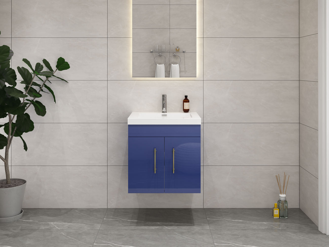 Elsa 24" Wall Mounted Floating Vanity in Glossy Night Blue