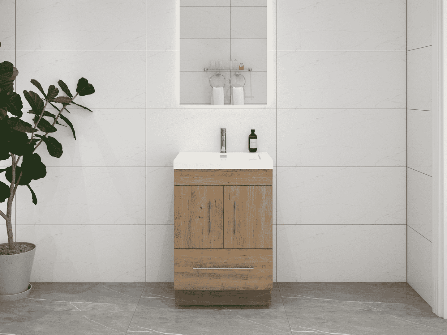 Elsa 24" Freestanding Bathroom Vanity with Reinforced Acrylic Sink in Oak | Better Vanity