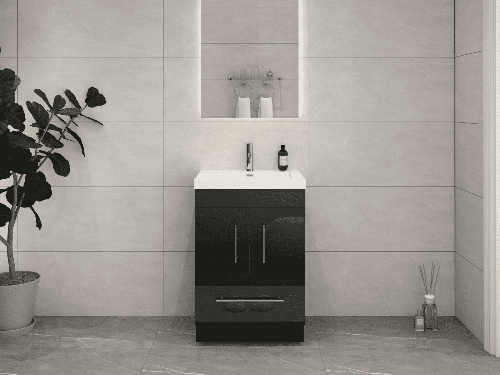 Elsa 24" Freestanding Bathroom Vanity with Reinforced Acrylic Sink in Gloss Black | Better Vanity