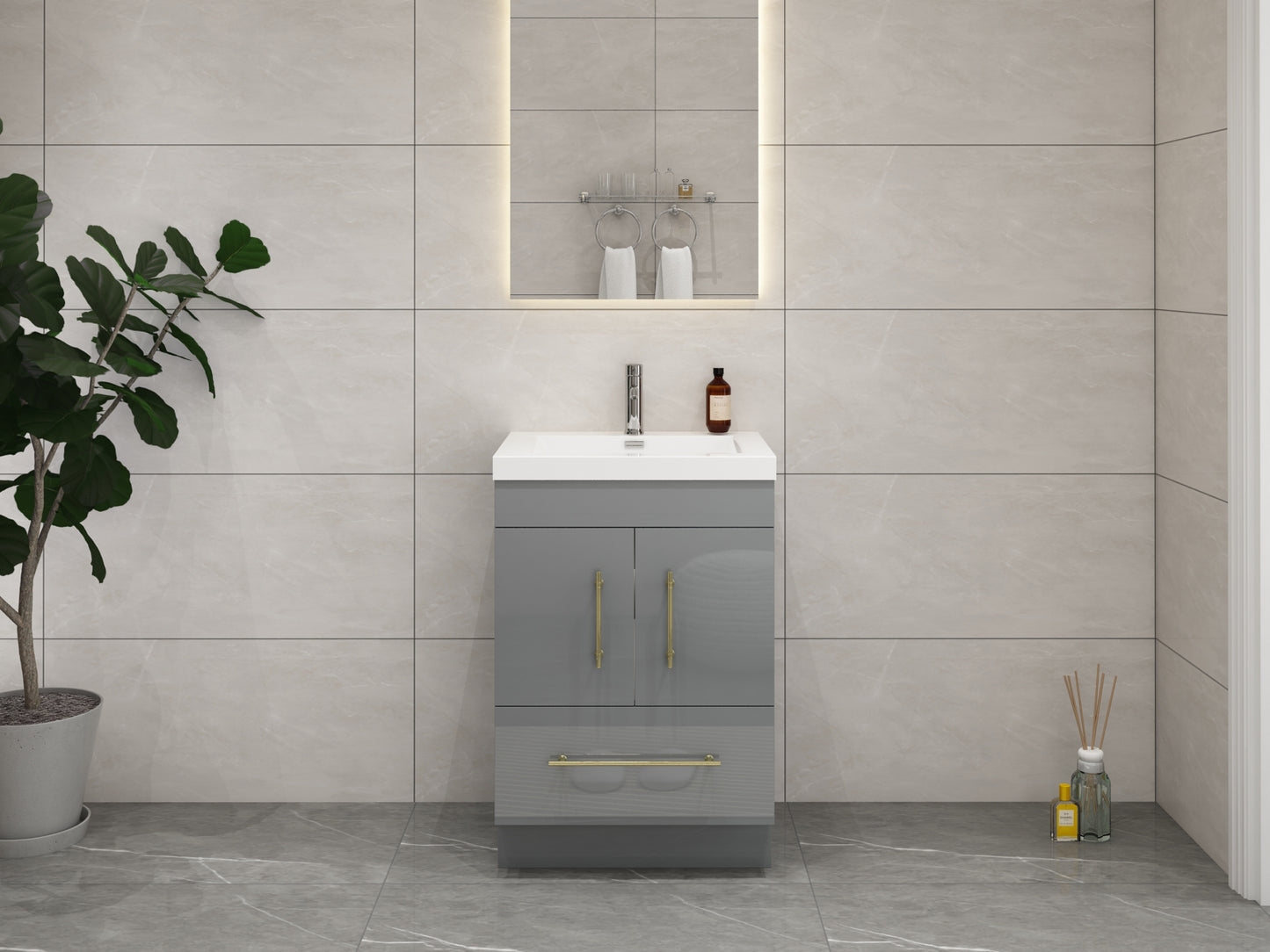 Elsa 24" Freestanding Vanity in Glossy Gray
