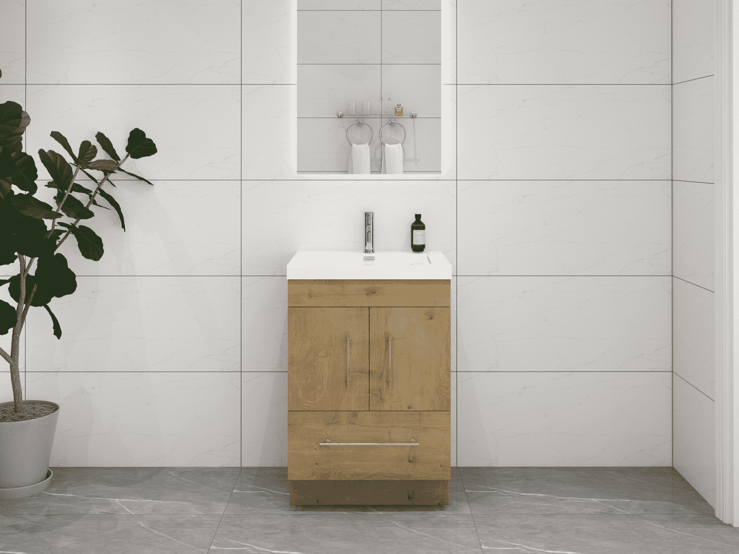 Elsa 24" Freestanding Bathroom Vanity with Reinforced Acrylic Sink in Oak | Better Vanity