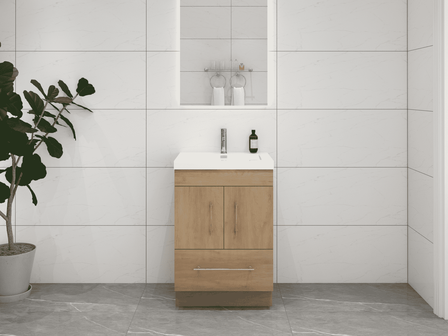 Elsa 24" Freestanding Bathroom Vanity with Reinforced Acrylic Sink in White Oak | Better Vanity