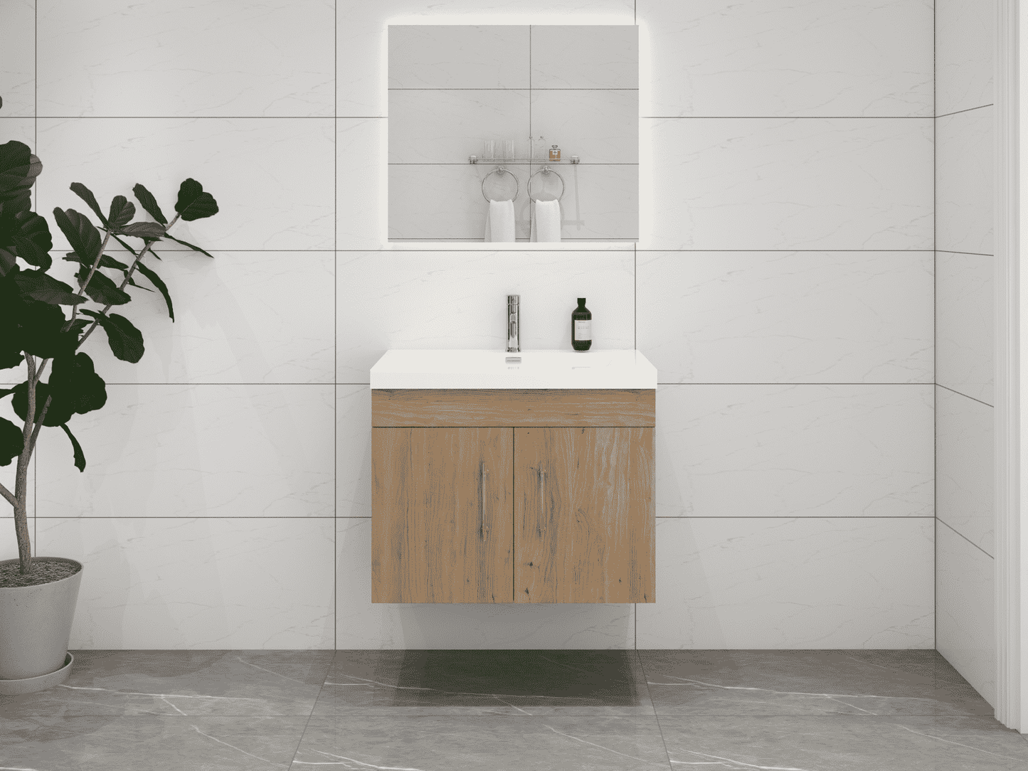 Elsa 30" Wall-Mounted Floating Bathroom Vanity with Reinforced Acrylic Sink in Oak | Better Vanity