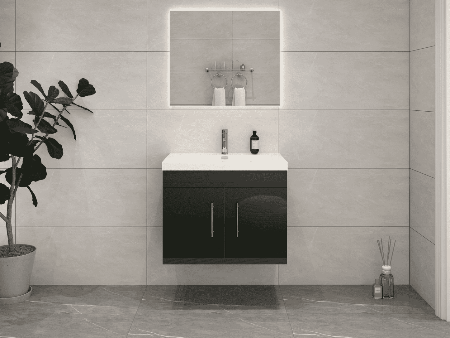 Elsa 30" Wall-Mounted Floating Bathroom Vanity with Reinforced Acrylic Sink in Gloss Black | Better Vanity