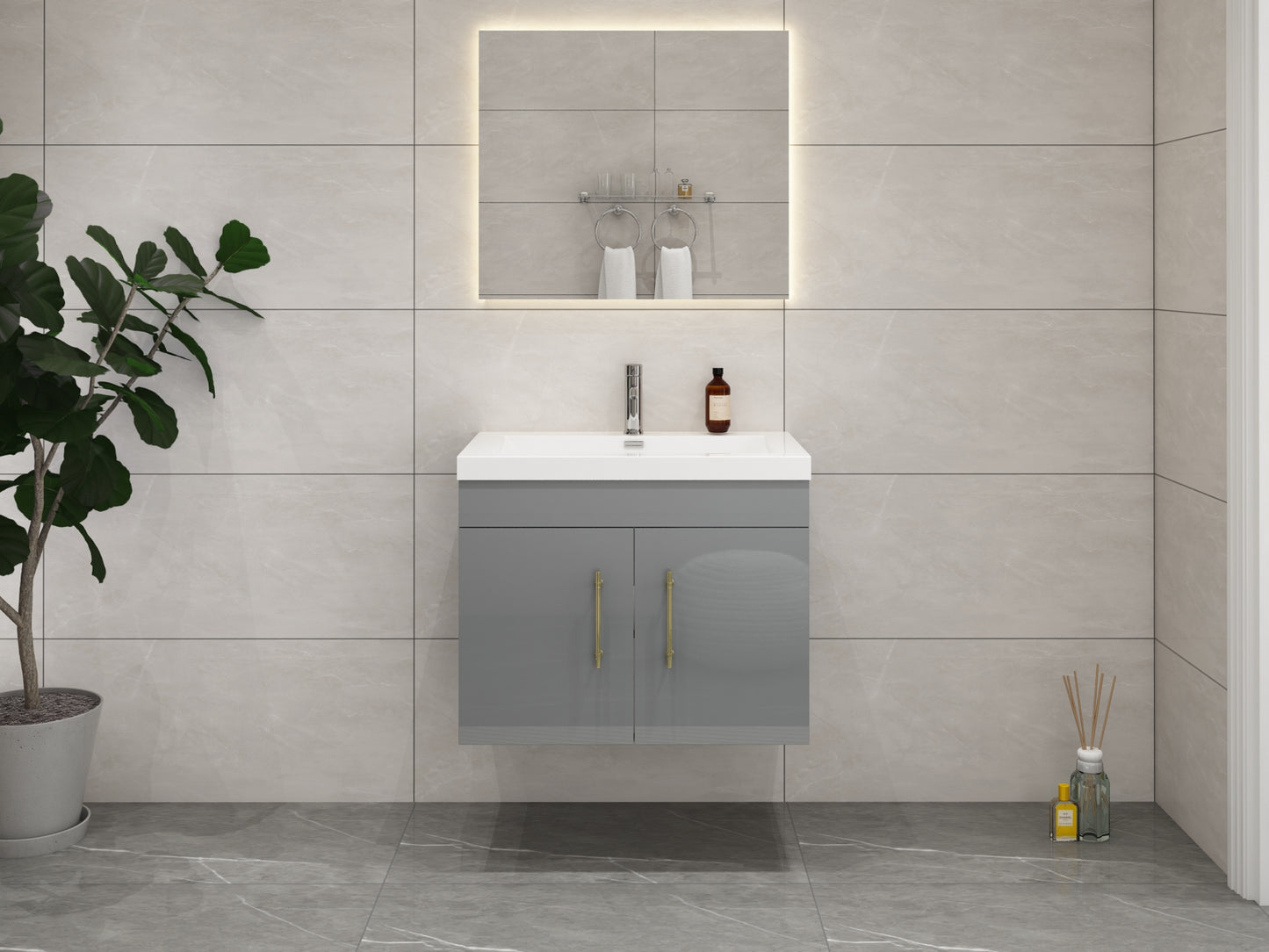 Elsa 30" Wall Mounted Floating Vanity in Glossy Gray