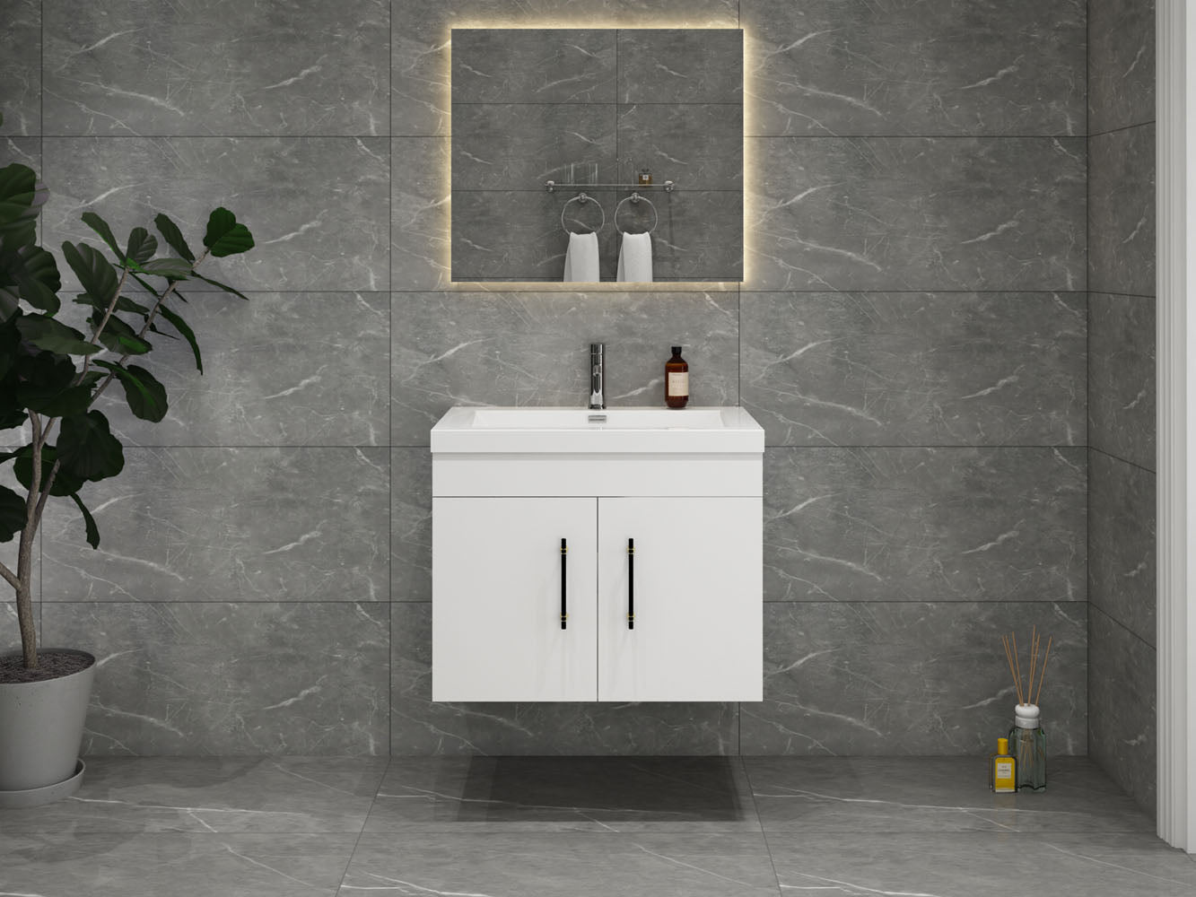 Elsa 30" Wall Mounted Floating Vanity in Glossy White