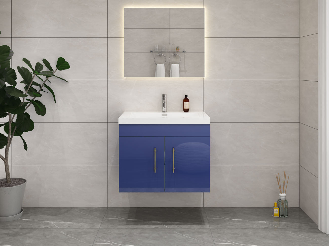 Elsa 30" Wall Mounted Floating Vanity in Glossy Night Blue