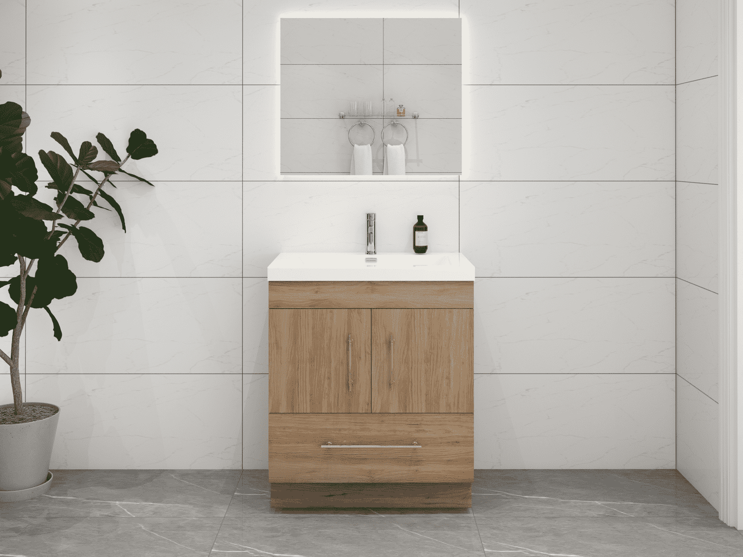 Elsa 30" Freestanding Bathroom Vanity with Reinforced Acrylic Sink in Oak | Better Vanity