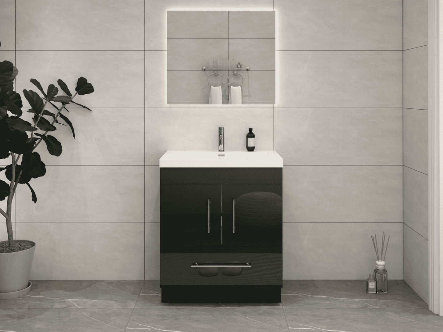Elsa 30" Freestanding Bathroom Vanity with Reinforced Acrylic Sink in Gloss Black | Better Vanity