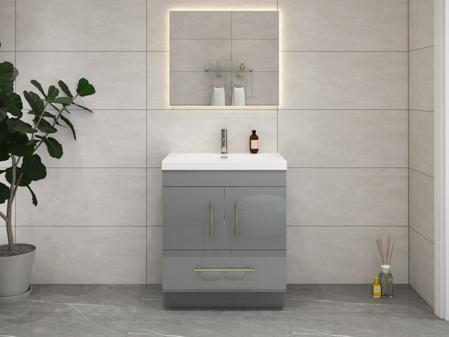 Elsa 30" Freestanding Vanity in Glossy Gray