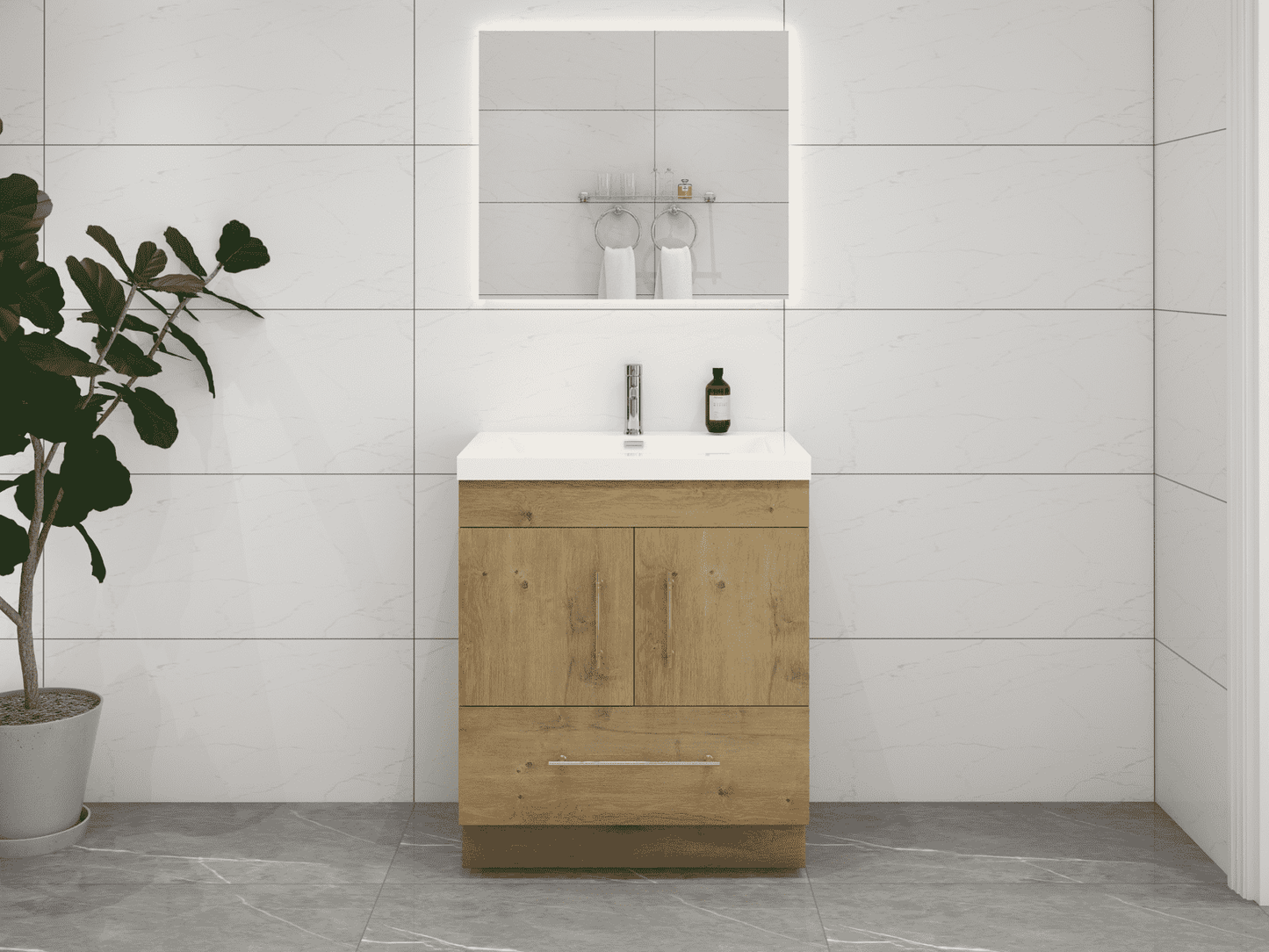 Elsa 30" Freestanding Bathroom Vanity with Reinforced Acrylic Sink in Oak | Better Vanity