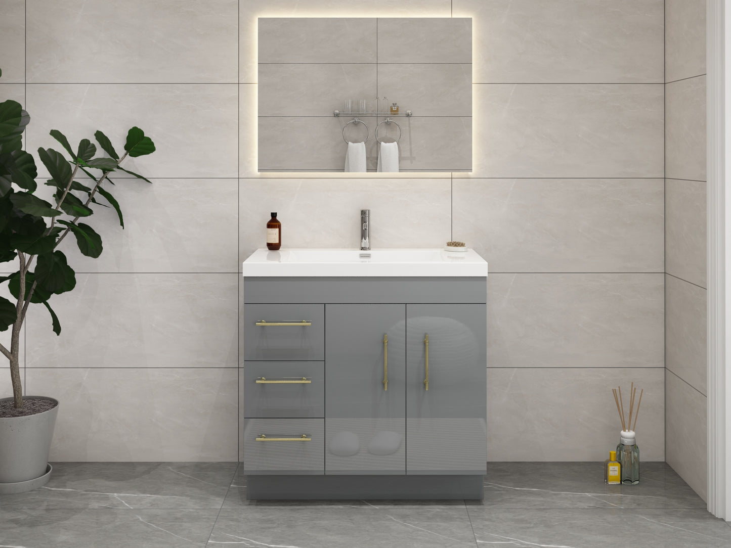 Elsa 36" Freestanding Vanity in Glossy Gray