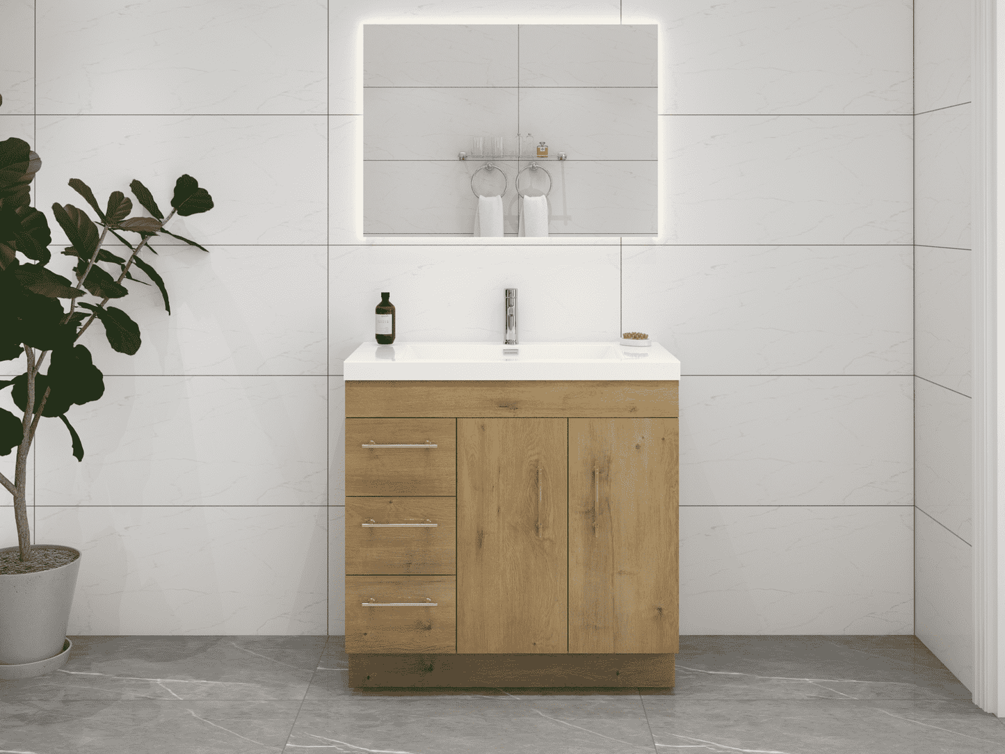 Elsa 36" Freestanding Bathroom Vanity with Reinforced Acrylic Sink in Oak | Better Vanity
