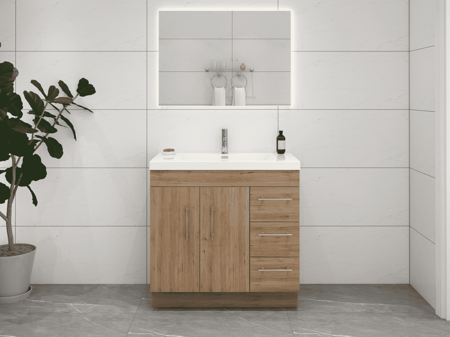Elsa 36" Freestanding Bathroom Vanity with Reinforced Acrylic Sink in Oak | Better Vanity