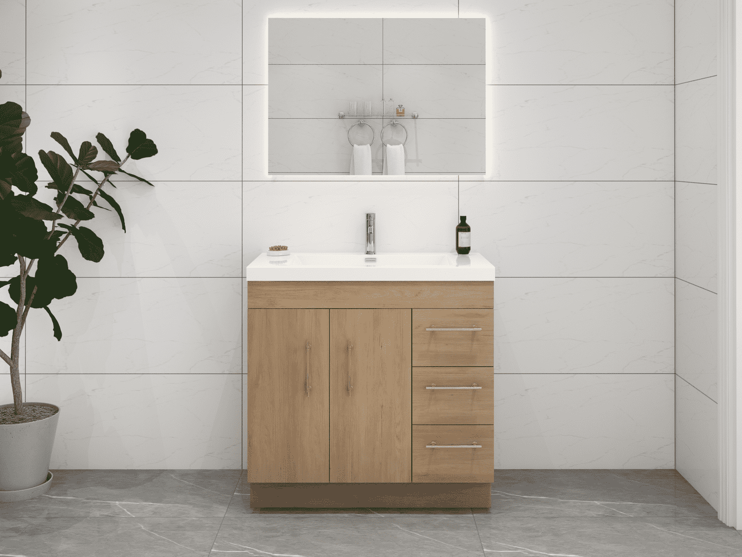 Elsa 36" Freestanding Bathroom Vanity with Reinforced Acrylic Sink in White Oak | Better Vanity
