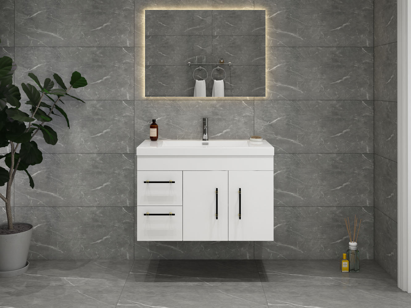 Elsa 36" Wall Mounted Floating Vanity in Glossy White