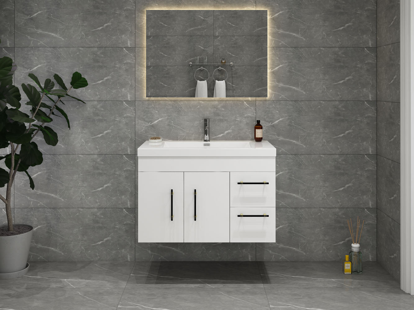 Elsa 36" Wall Mounted Floating Vanity in Glossy White