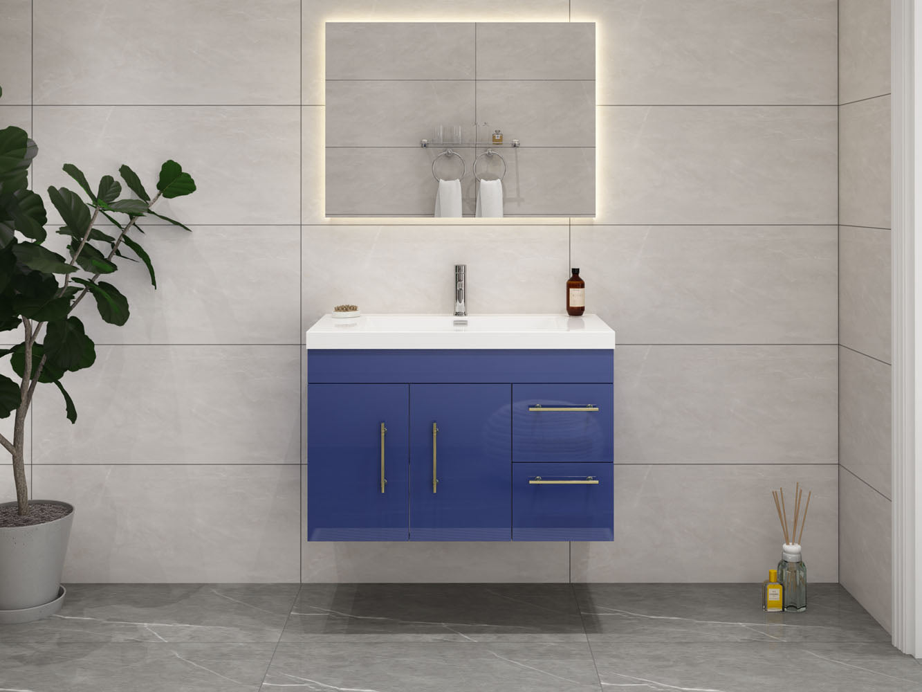 Elsa Wall Mounted Floating Bathroom Vanity with Reinforced Acrylic Sink