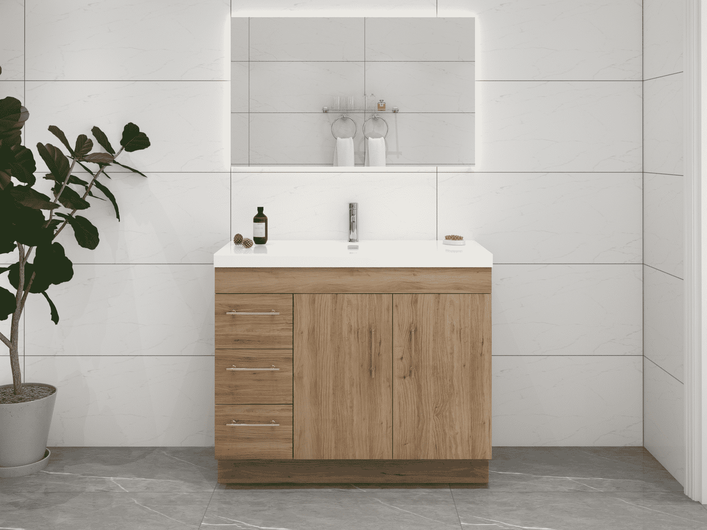 Elsa 42" Freestanding Bathroom Vanity with Reinforced Acrylic Sink in Oak | Better Vanity