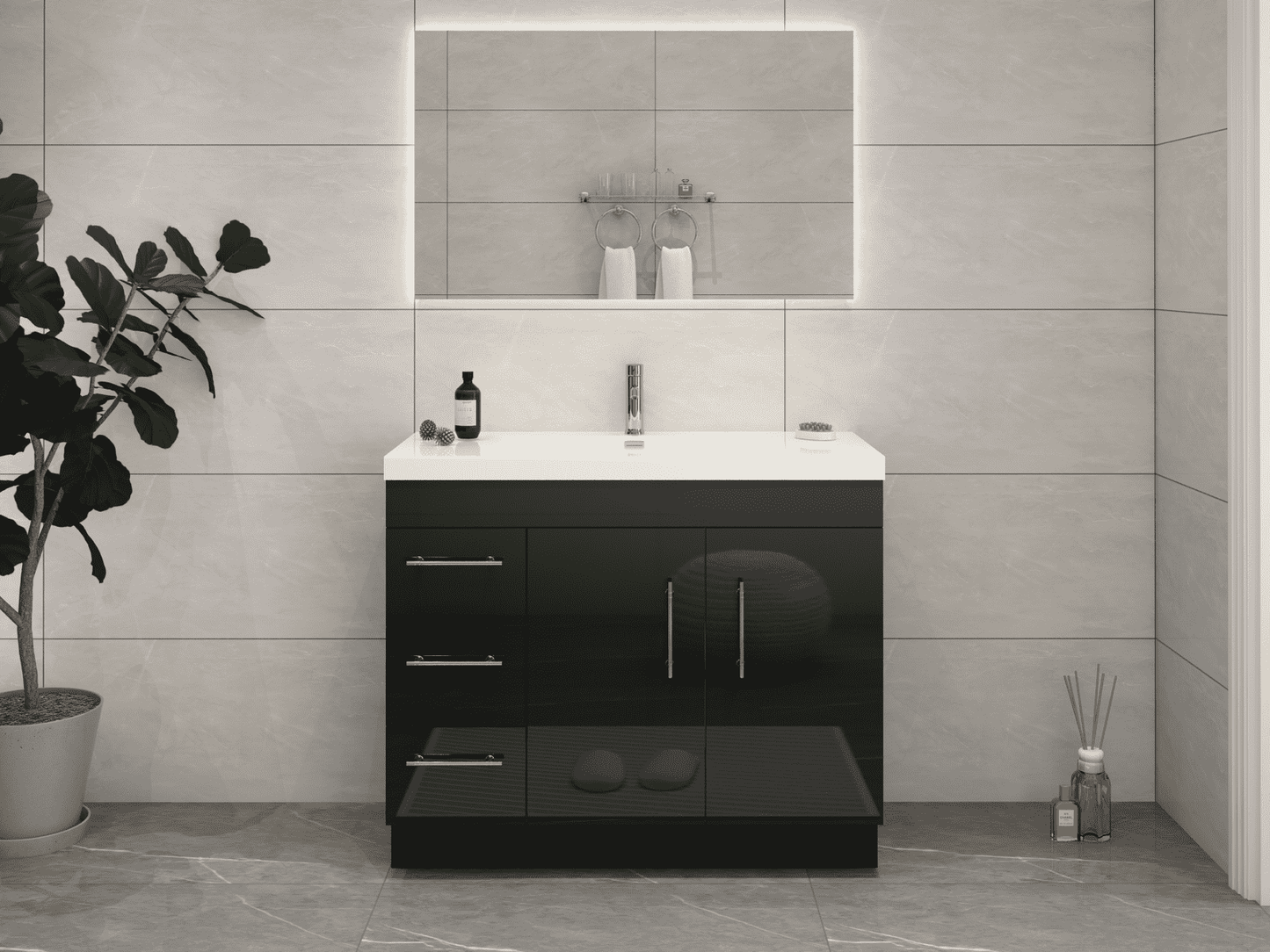 Elsa 42" Freestanding Bathroom Vanity with Reinforced Acrylic Sink in Gloss Black | Better Vanity