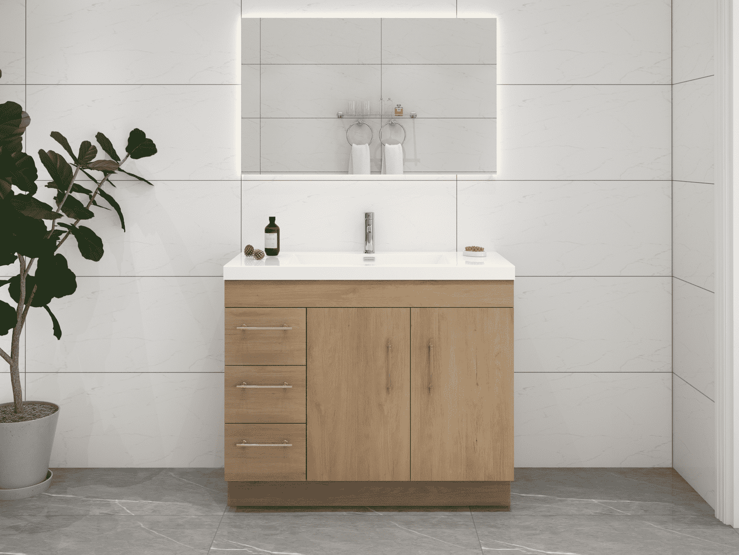 Elsa 42" Freestanding Bathroom Vanity with Reinforced Acrylic Sink in White Oak | Better Vanity