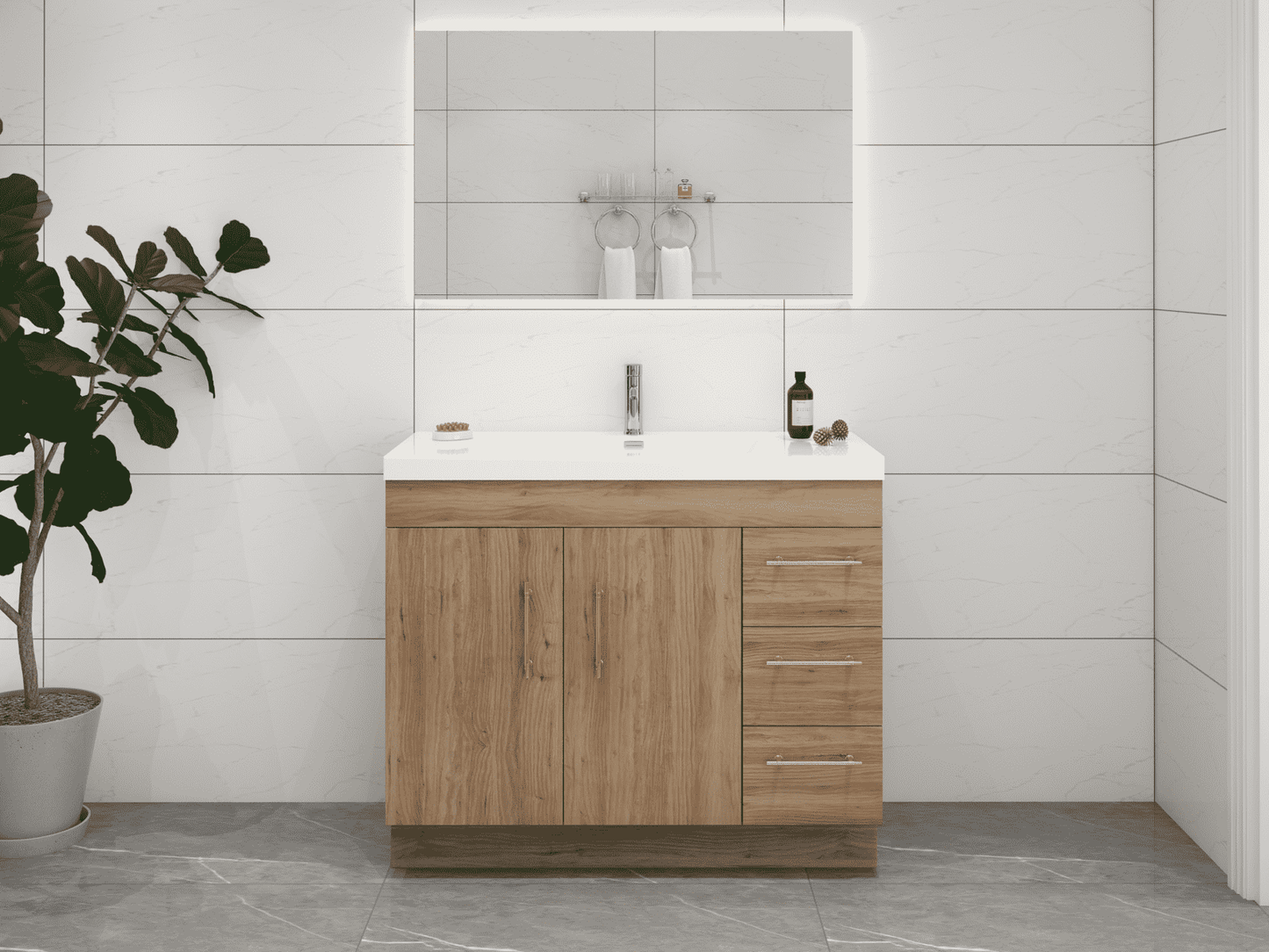Elsa 42" Freestanding Bathroom Vanity with Reinforced Acrylic Sink in Oak | Better Vanity