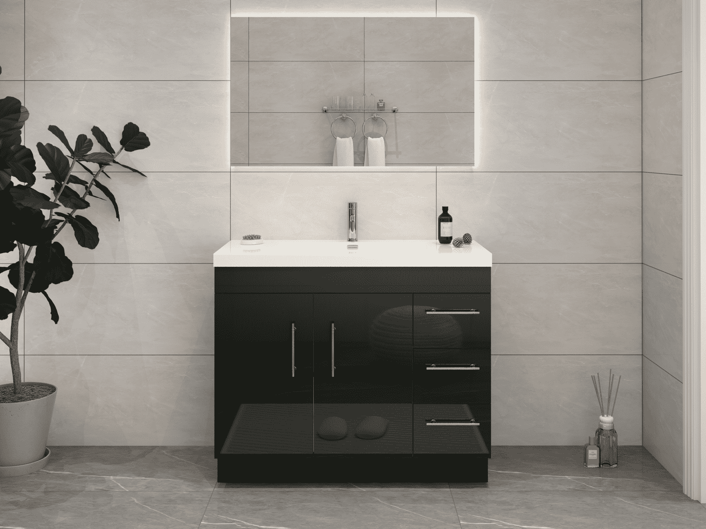 Elsa 42" Freestanding Bathroom Vanity with Reinforced Acrylic Sink in Gloss Black | Better Vanity