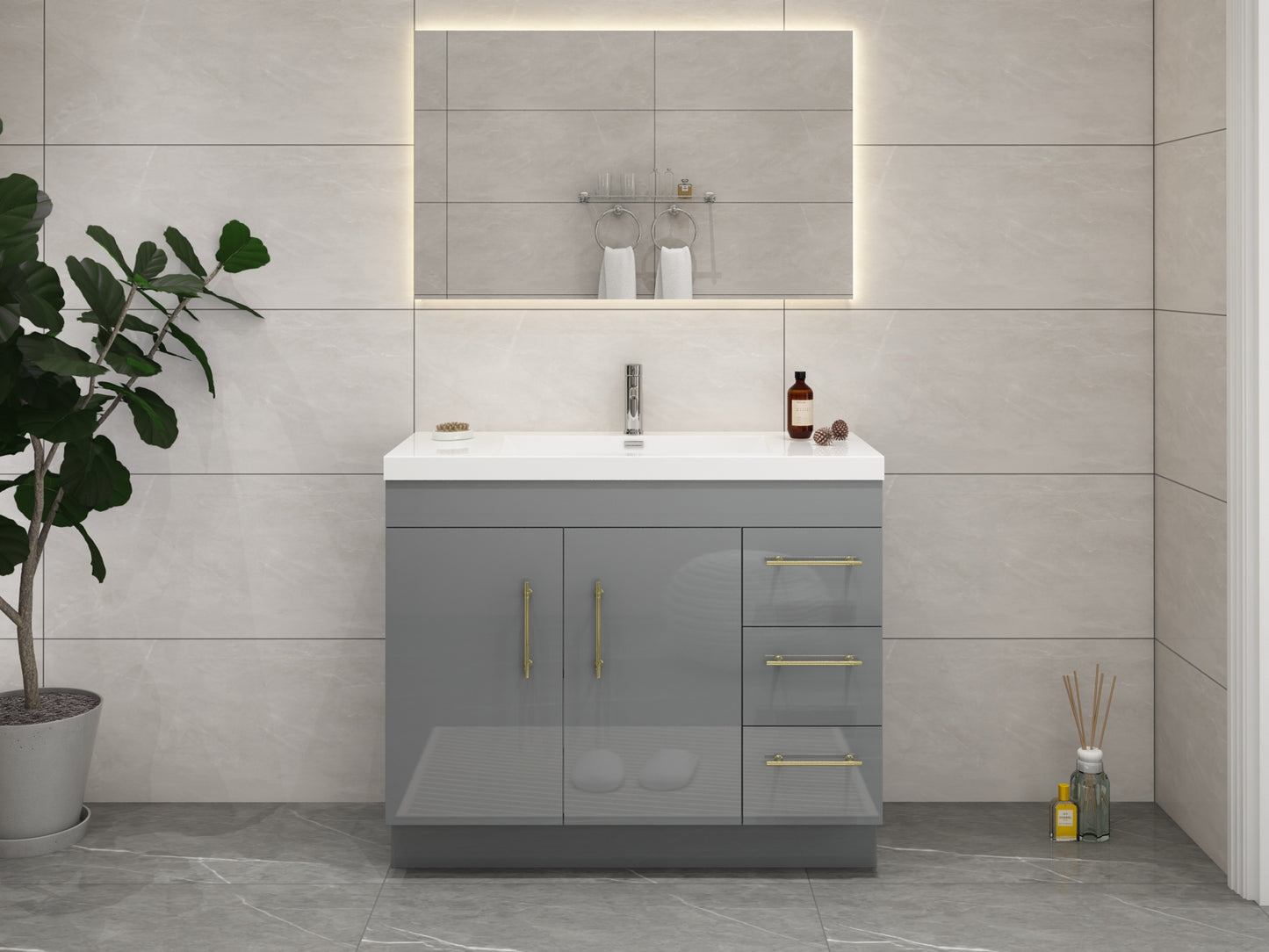 Elsa 42" Freestanding Vanity in Glossy Gray