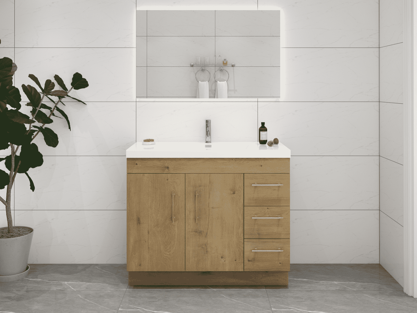 Elsa 42" Freestanding Bathroom Vanity with Reinforced Acrylic Sink in Oak | Better Vanity