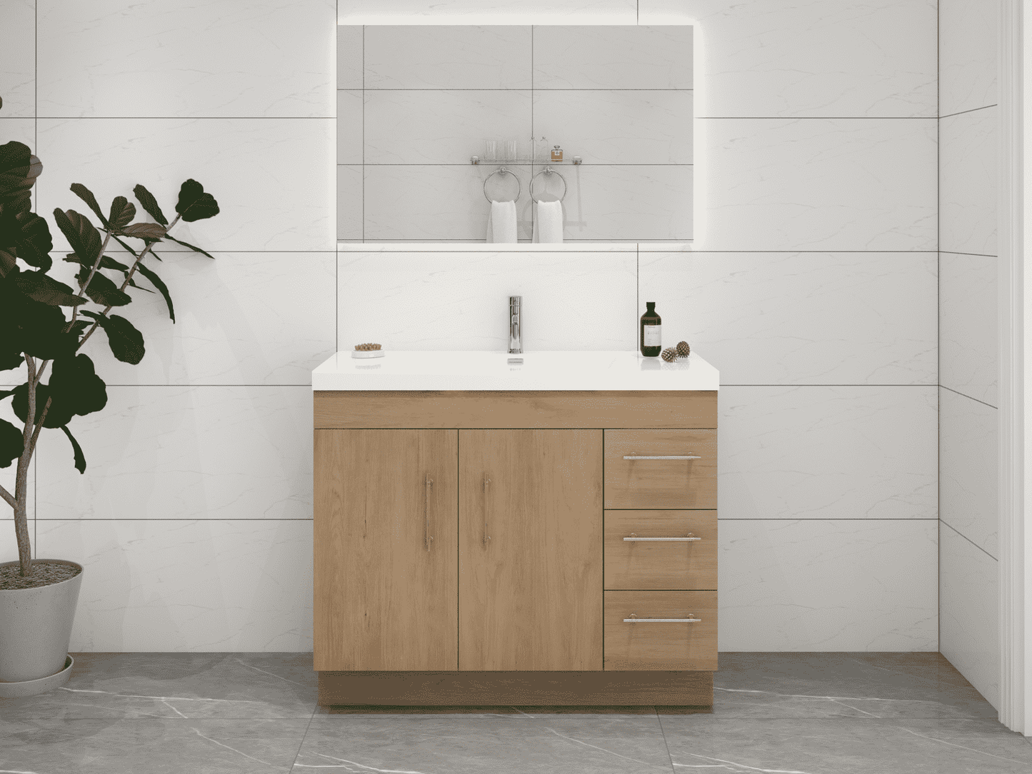 Elsa 42" Freestanding Bathroom Vanity with Reinforced Acrylic Sink in White Oak | Better Vanity
