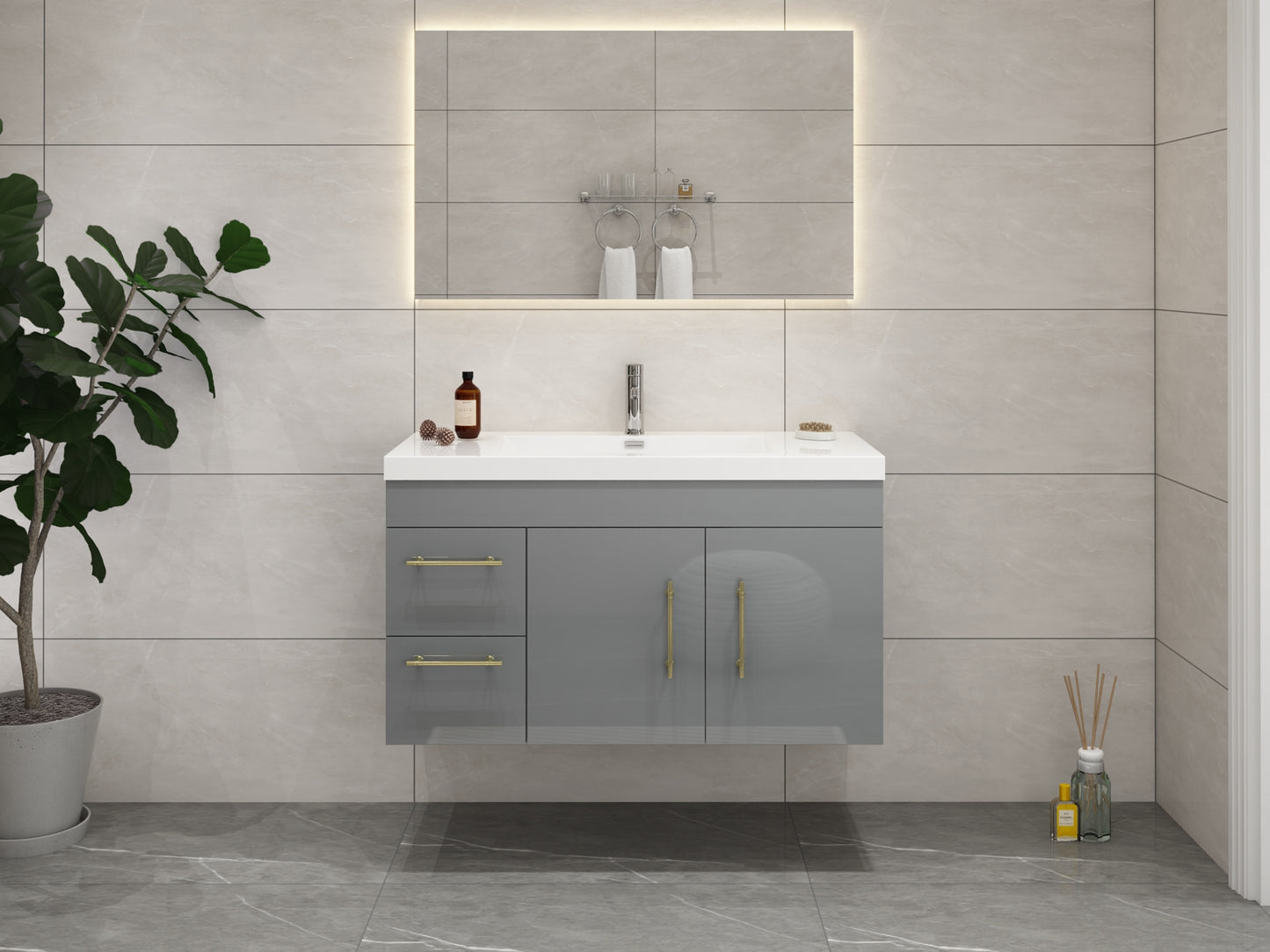 Elsa 42" Wall Mounted Floating Vanity in Glossy Gray