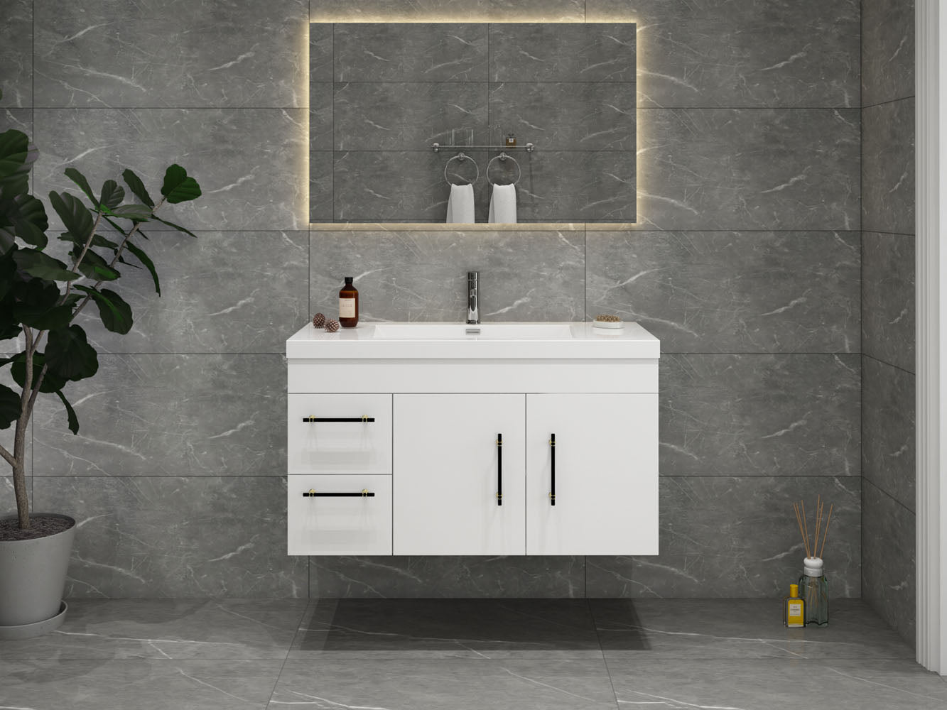 Elsa 42" Wall Mounted Floating Vanity in Glossy White