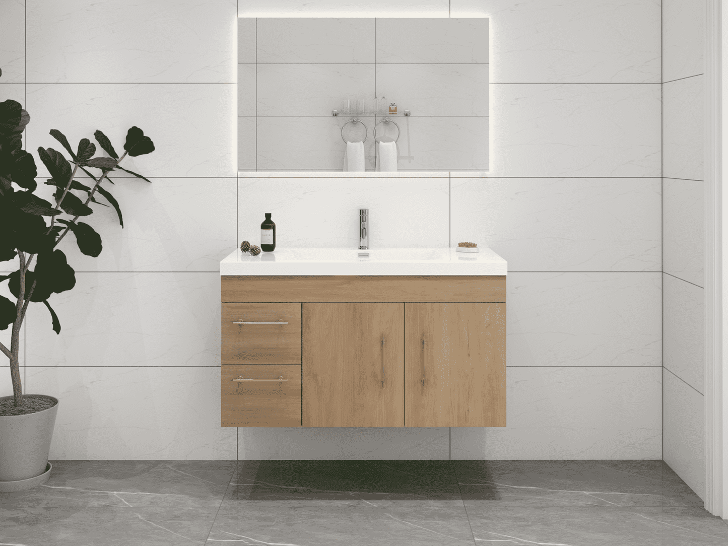 Elsa 42" Wall Mounted Floating Bathroom Vanity with Reinforced Acrylic Sink in White Oak | Better Vanity