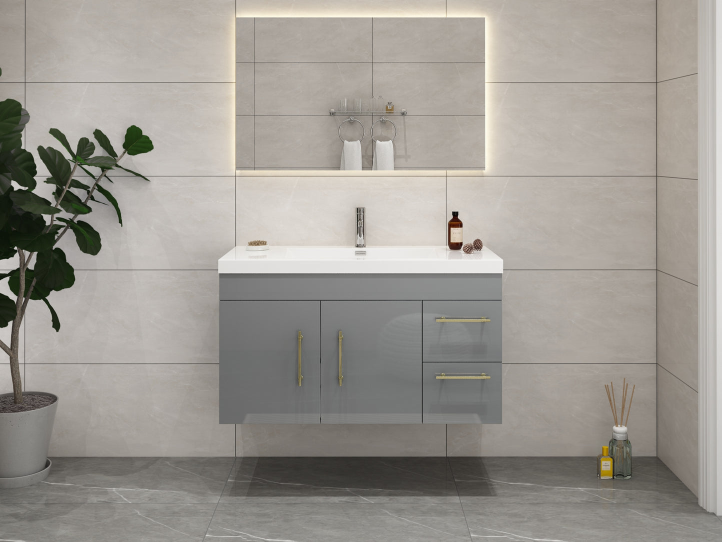 Elsa 42" Wall Mounted Floating Vanity in Glossy Gray