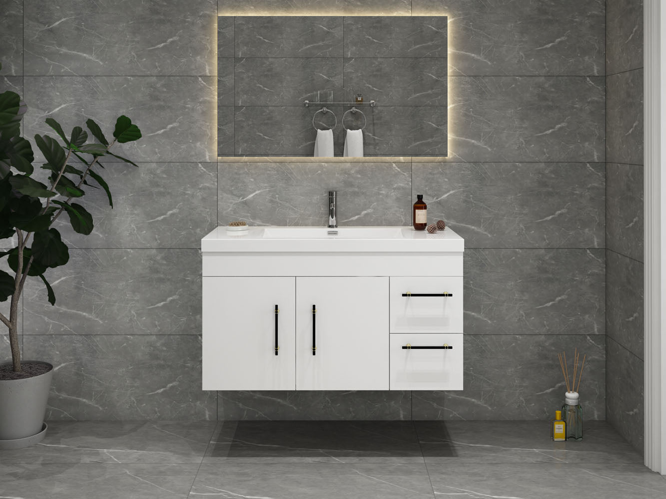 Elsa 42" Wall Mounted Floating Vanity in Glossy White