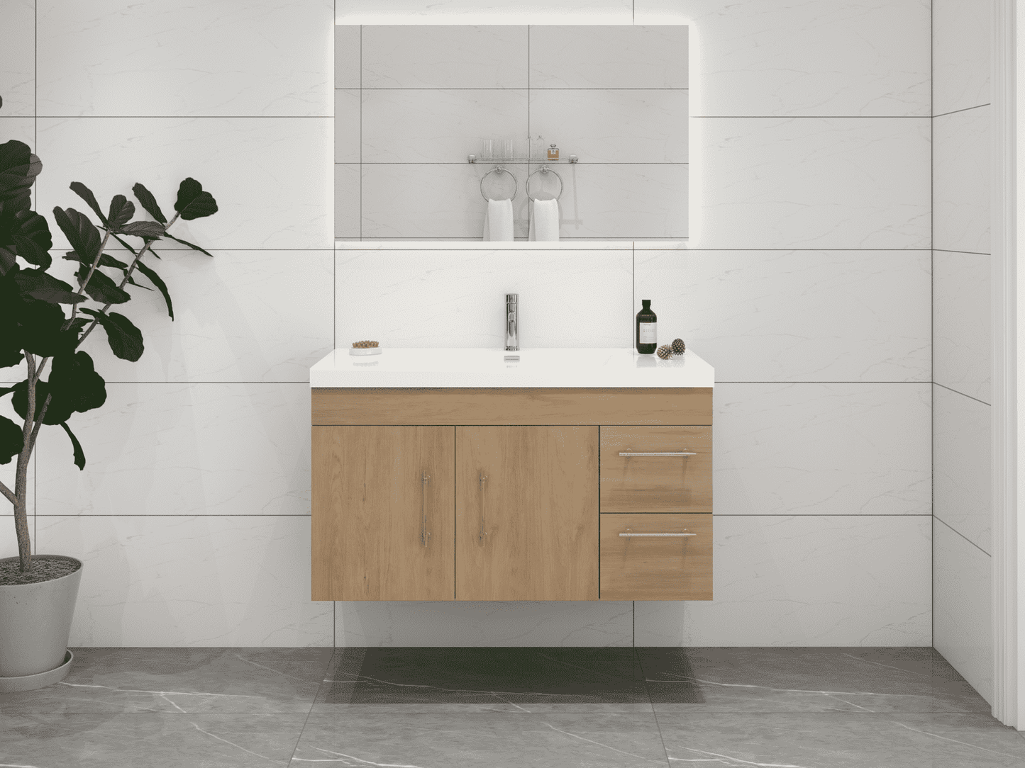 Elsa 42" Wall Mounted Floating Bathroom Vanity with Reinforced Acrylic Sink in White Oak | Better Vanity