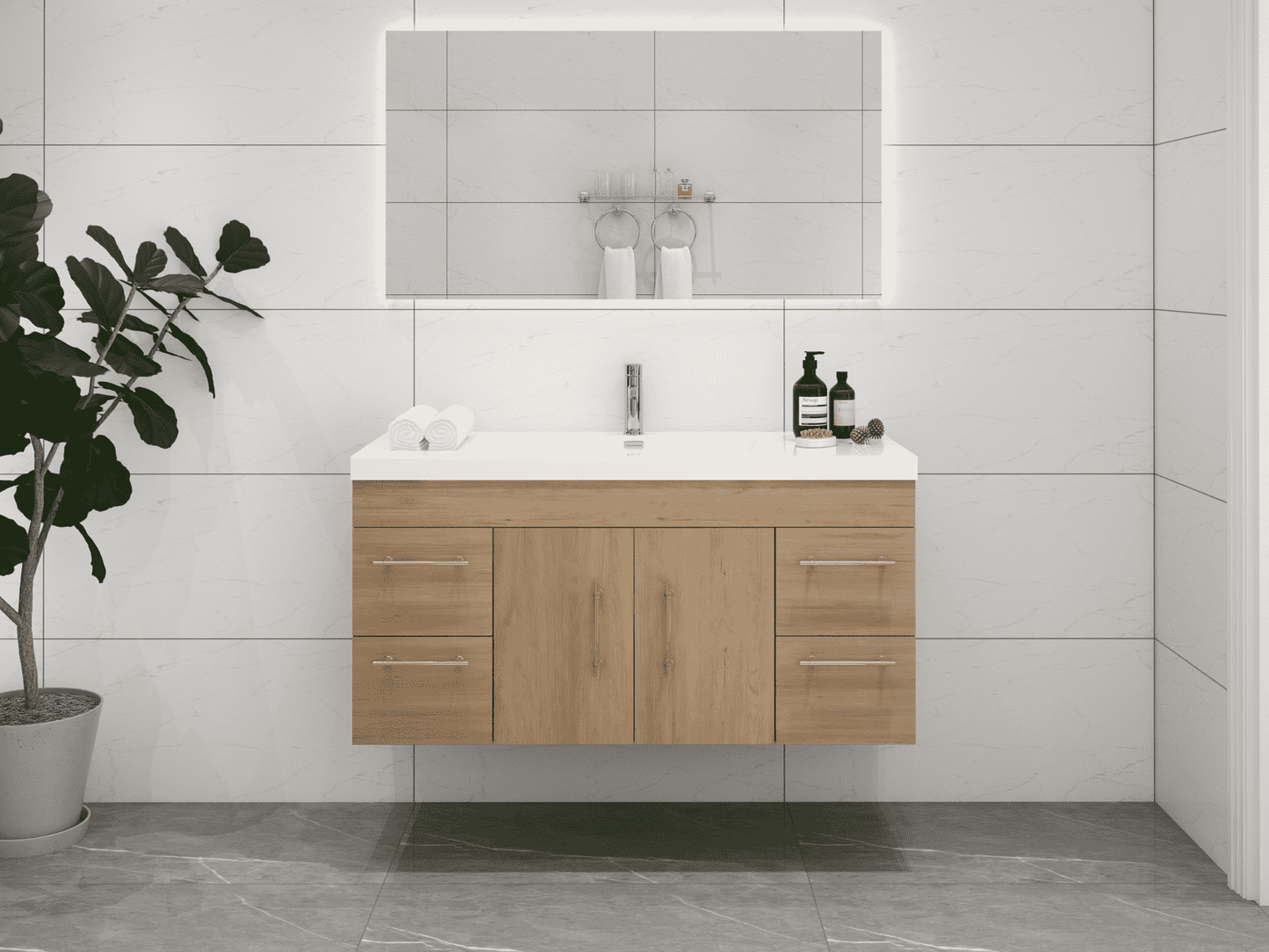 Elsa 48" Wall Mounted Floating Bathroom Vanity with Reinforced Acrylic Sink in White Oak | Better Vanity