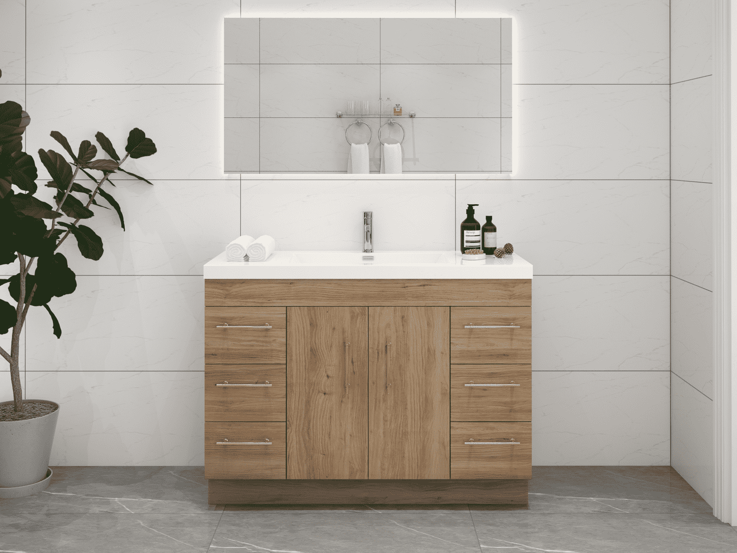 Elsa 48" Freestanding Bathroom Vanity with Reinforced Acrylic Sink in Oak | Better Vanity