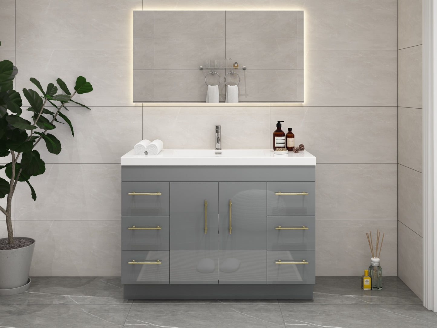 Elsa 48" Freestanding Vanity in Glossy Gray