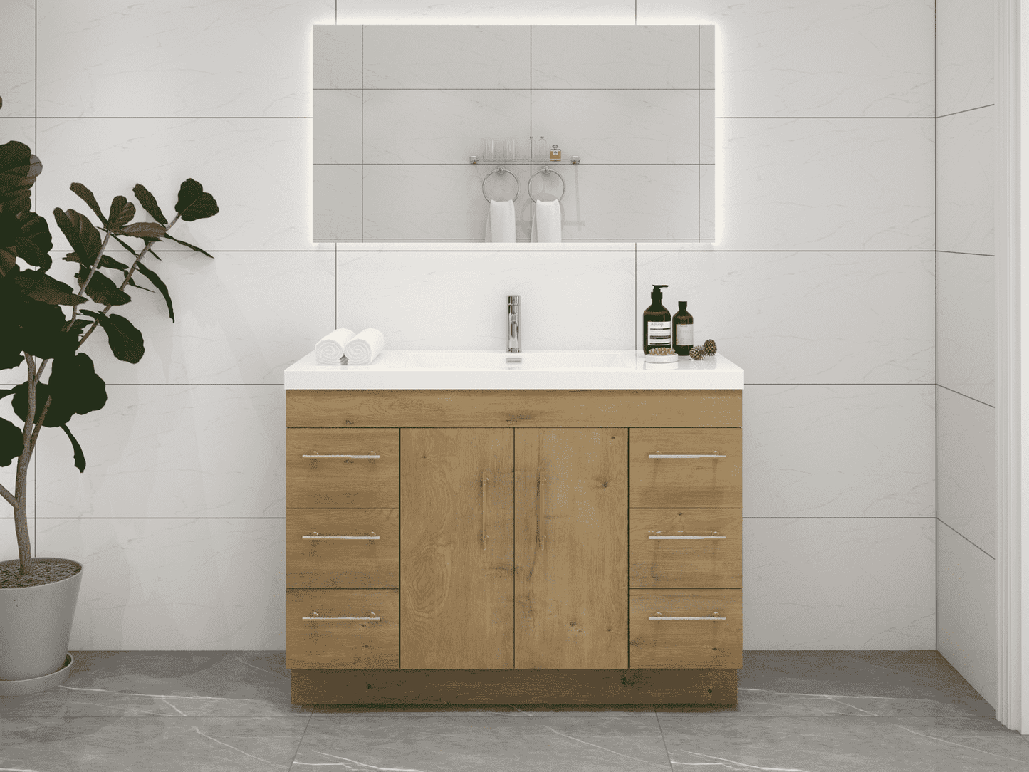 Elsa 48" Freestanding Bathroom Vanity with Reinforced Acrylic Sink in Oak | Better Vanity