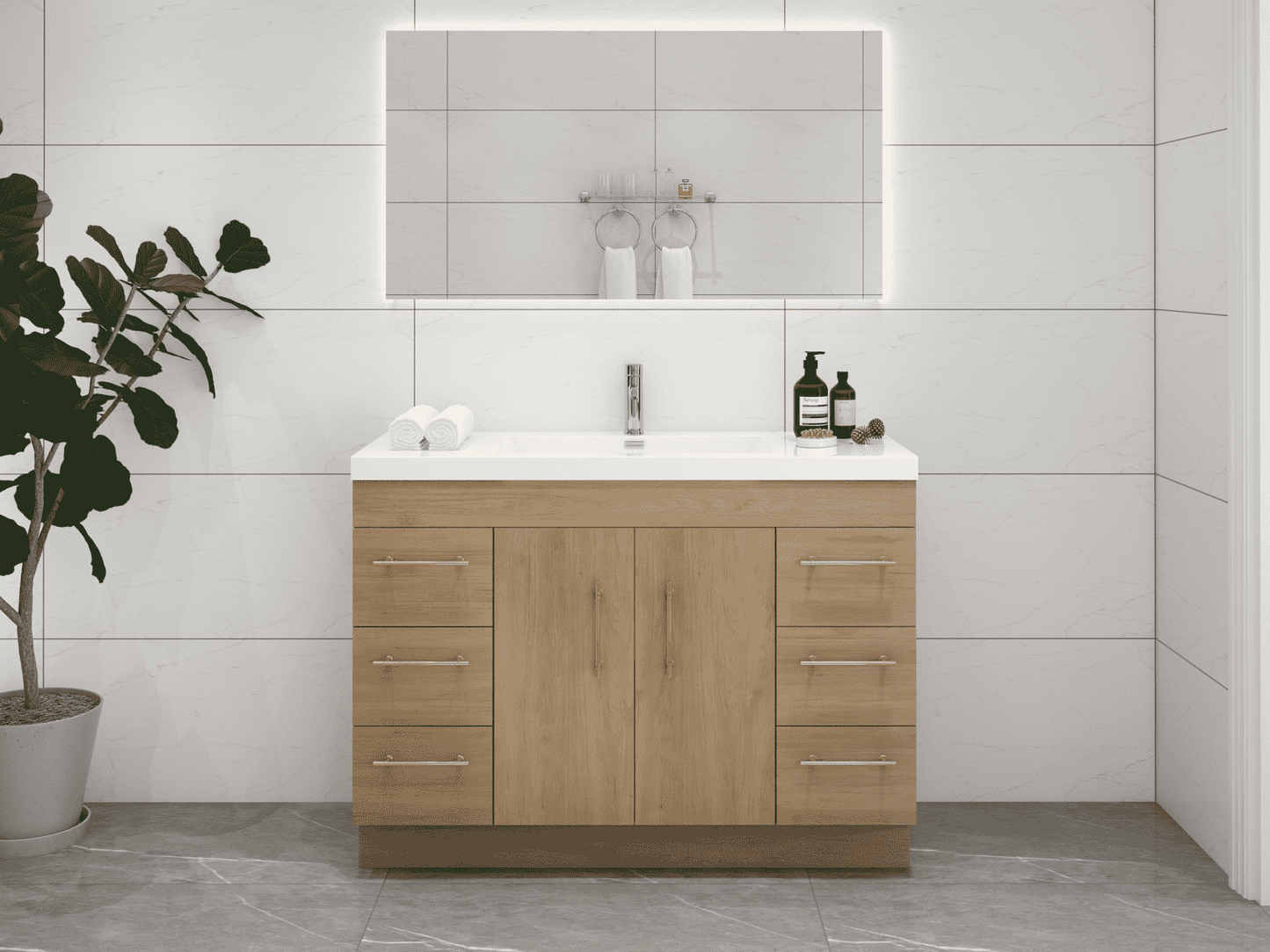 Elsa 48" Freestanding Bathroom Vanity with Reinforced Acrylic Sink in White Oak | Better Vanity